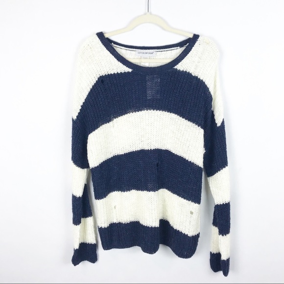 NWT Cotton Emporium Distressed Striped Sweater - Picture 2 of 5